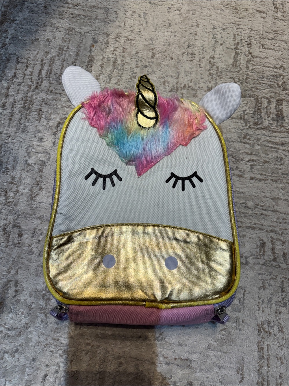 Kids Unicorn Lunch Bag - Gold, Pink, Rainbow Mane